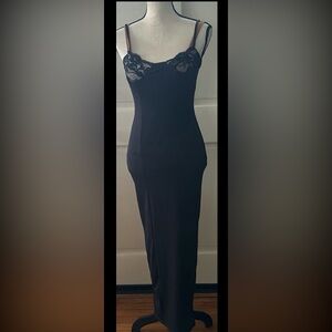 New women’s Sz M black maxi spaghetti straps lace gorgeous formal bodycon dress